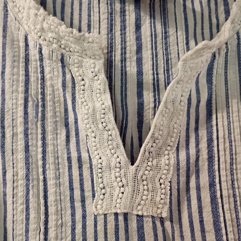CW Classics Women's 100% Cotton Sleeveless Blue & White Strip Blouse Top Size 1X - Picture 5 of 6